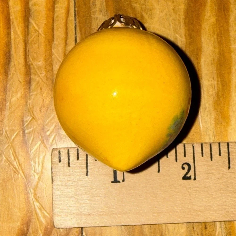 Vintage Christmas Ornament Teardrop Yellow Hand-Painted Candle Pinecones